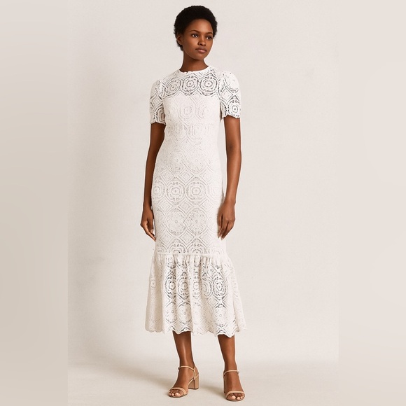 Tanya Taylor white lace short sleeve midi dress - Picture 1 of 4